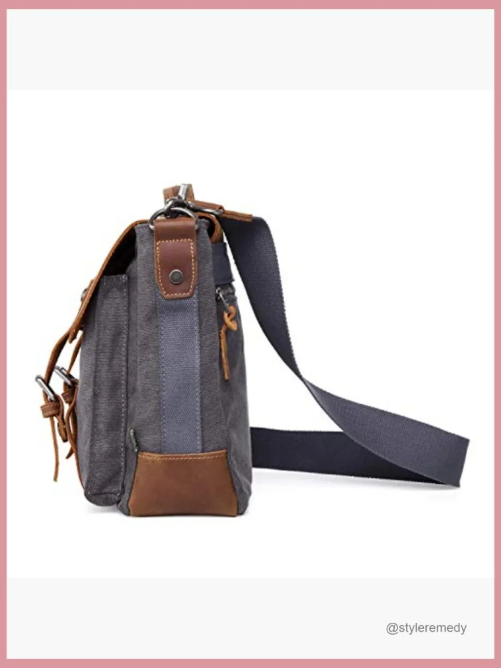 Handcrafted Washed Cotton Canvas Messenger Bag with Genuine Leather Accents